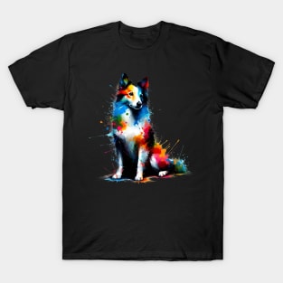 Lively Mudi Captured in Colorful Splash Art Style T-Shirt